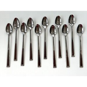 11 Long Spoons Vtg MCM Stanley Roberts flatware provincial walnut Wood Inlay